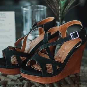 Black Strappy Wedges